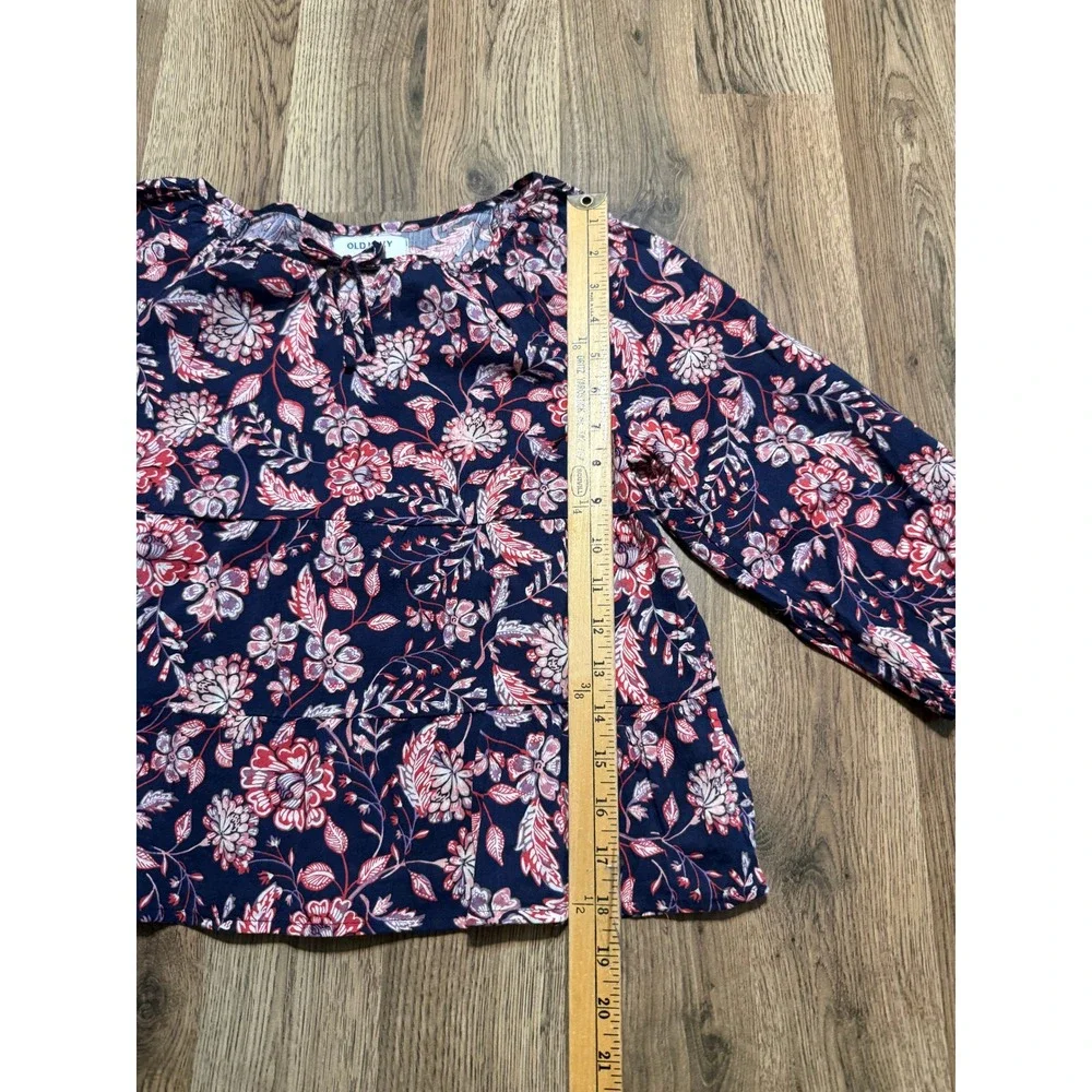 Old Navy Peplum Blouse Girl XL 14-16 Navy Blue Floral Kids Tiered Boho Excellent